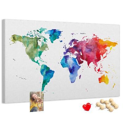 Kleurrijke aquarel wereldkaart prikbord