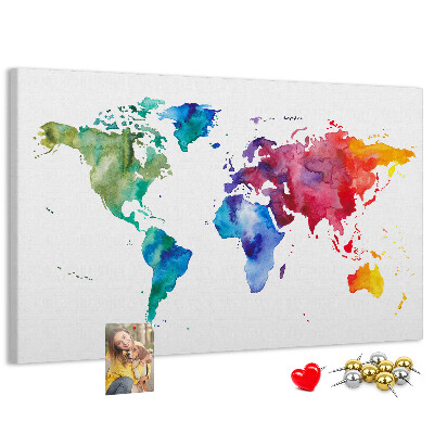 Kleurrijke aquarel wereldkaart prikbord