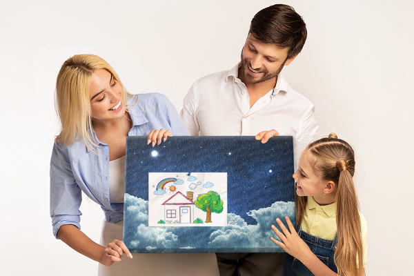 Kurkbord met een nachtelijke hemel met sterren en wolken