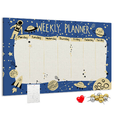 Kurkbord kosmische weekplanner met planeten en sterren