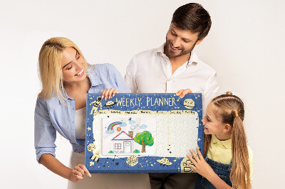 Kurkbord kosmische weekplanner met planeten en sterren