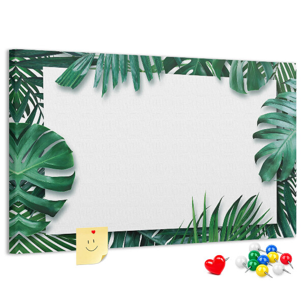 Kurken prikbord met een motief van tropische groene bladeren