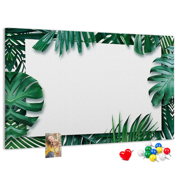 Kurken prikbord met een motief van tropische groene bladeren