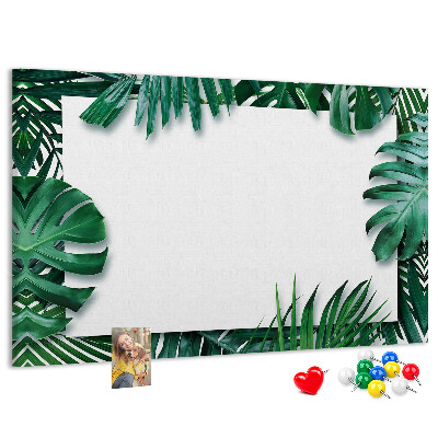 Kurken prikbord met een motief van tropische groene bladeren