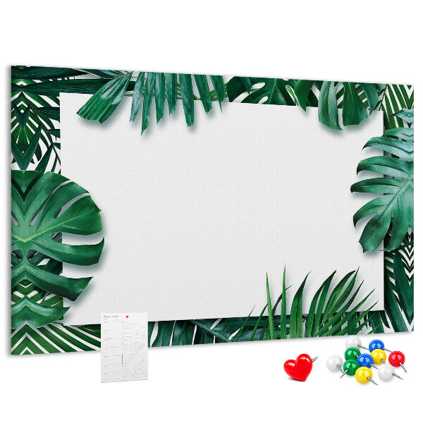 Kurken prikbord met een motief van tropische groene bladeren