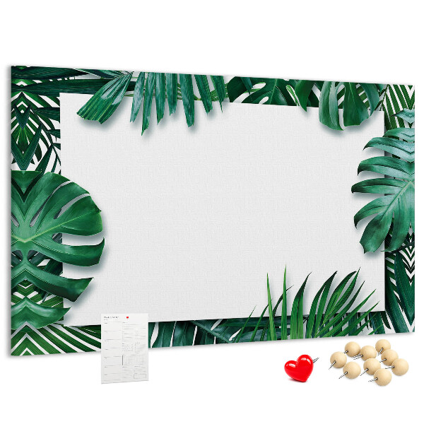 Kurken prikbord met een motief van tropische groene bladeren