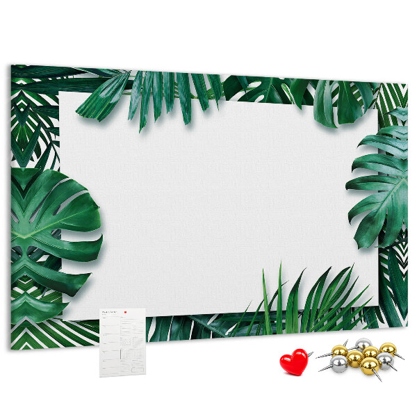 Kurken prikbord met een motief van tropische groene bladeren