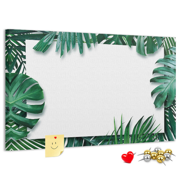 Kurken prikbord met een motief van tropische groene bladeren