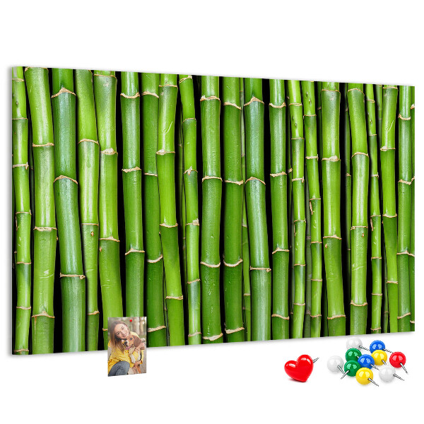 Prikbord met groene bamboestengels in natuurlijke schikking