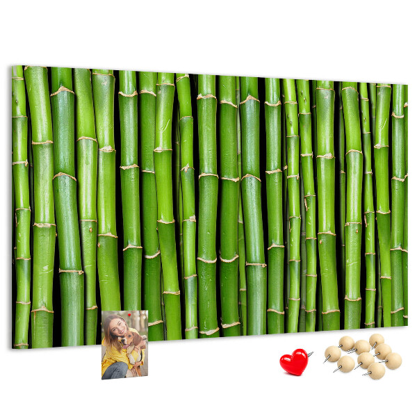 Prikbord met groene bamboestengels in natuurlijke schikking