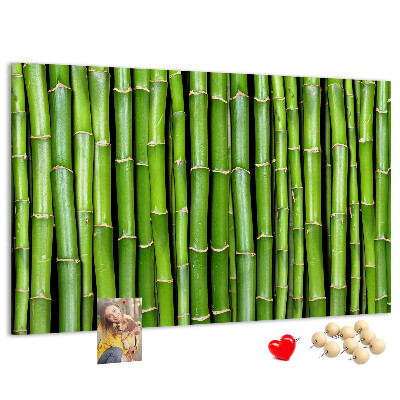 Prikbord met groene bamboestengels in natuurlijke schikking