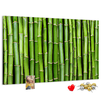 Prikbord met groene bamboestengels in natuurlijke schikking