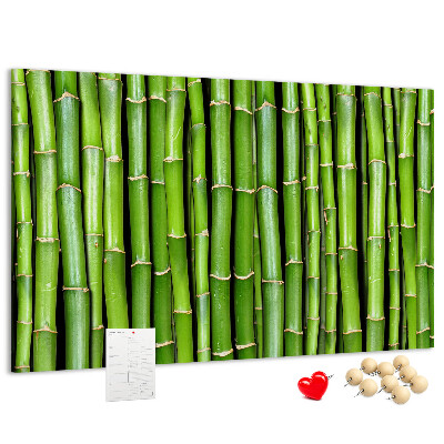 Prikbord met groene bamboestengels in natuurlijke schikking
