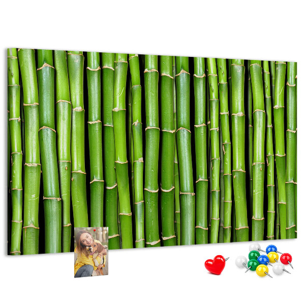 Prikbord met groene bamboestengels in natuurlijke schikking