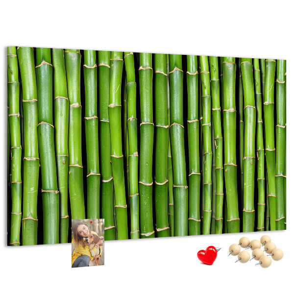 Prikbord met groene bamboestengels in natuurlijke schikking