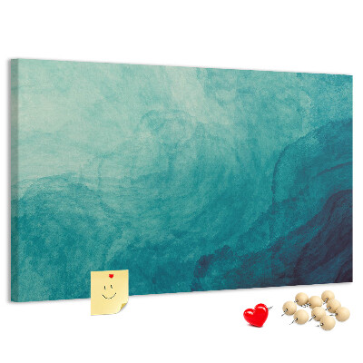 Kurk prikbord met een afbeelding van blauwe golven in een vredige compositie