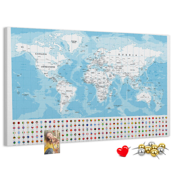 Prikbord wereldkaart met gekleurde spelden