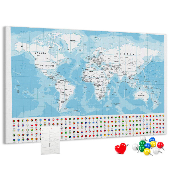 Prikbord wereldkaart met gekleurde spelden