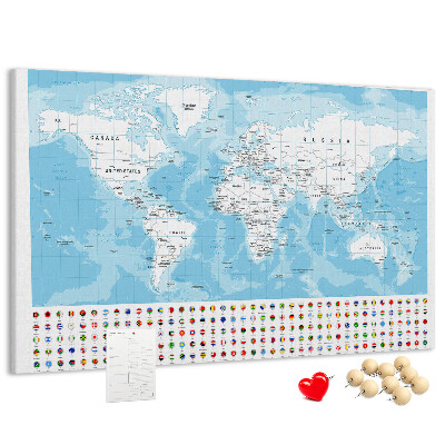 Prikbord wereldkaart met gekleurde spelden