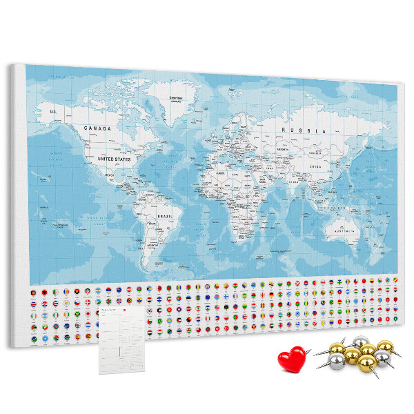 Prikbord wereldkaart met gekleurde spelden