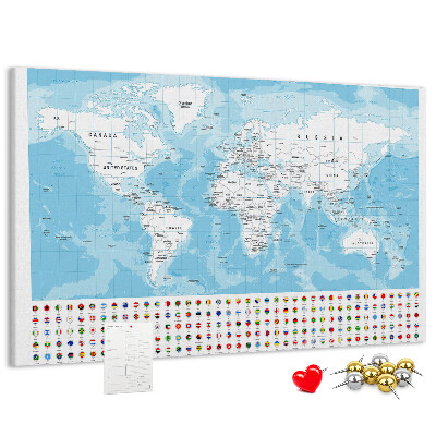 Prikbord wereldkaart met gekleurde spelden