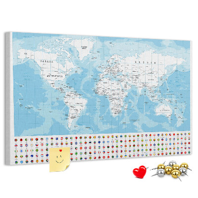 Prikbord wereldkaart met gekleurde spelden