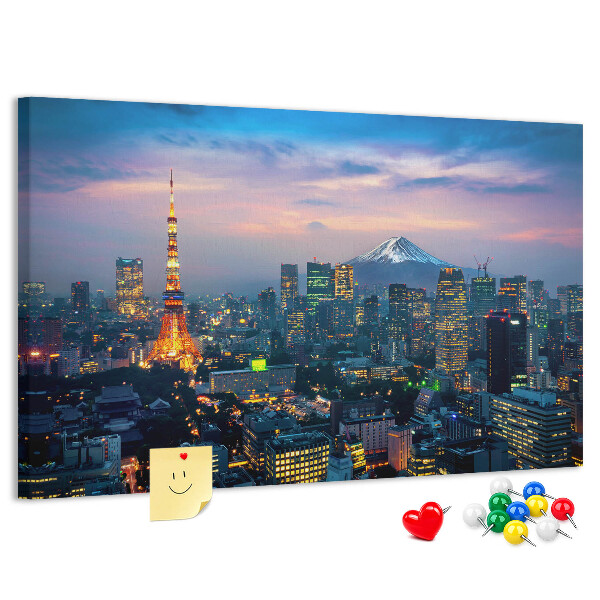 Prikbord zonsondergang boven Tokio met de Fuji op de achtergrond