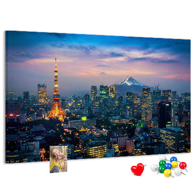 Prikbord zonsondergang boven Tokio met de Fuji op de achtergrond