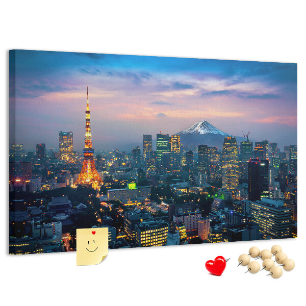 Prikbord zonsondergang boven Tokio met de Fuji op de achtergrond