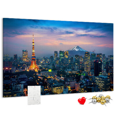 Prikbord zonsondergang boven Tokio met de Fuji op de achtergrond