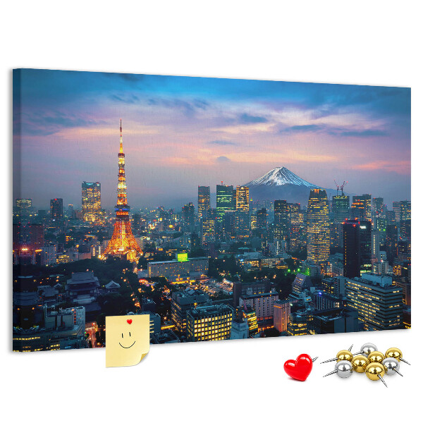 Prikbord zonsondergang boven Tokio met de Fuji op de achtergrond