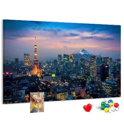 Prikbord zonsondergang boven Tokio met de Fuji op de achtergrond
