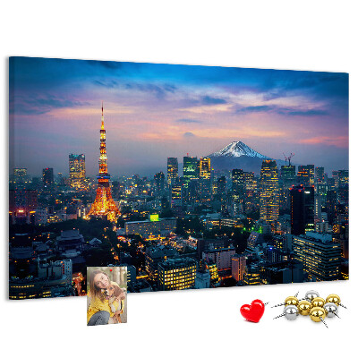 Prikbord zonsondergang boven Tokio met de Fuji op de achtergrond