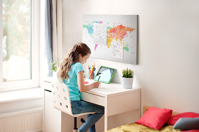 Kurkbord wereldkaart kleurrijke uitvoering in aquarel
