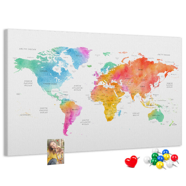 Kurkbord wereldkaart kleurrijke uitvoering in aquarel