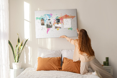 Kurkbord wereldkaart kleurrijke uitvoering in aquarel