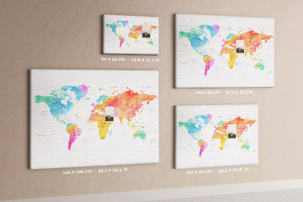 Kurkbord wereldkaart kleurrijke uitvoering in aquarel