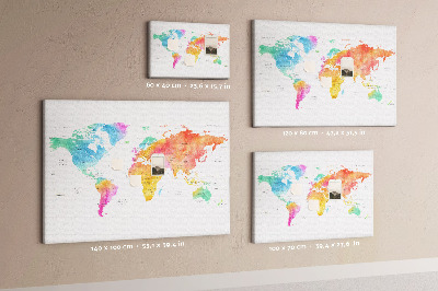 Kurkbord wereldkaart kleurrijke uitvoering in aquarel