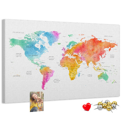 Kurkbord wereldkaart kleurrijke uitvoering in aquarel