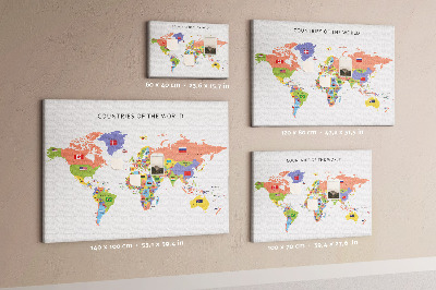 Wereldkaart prikbord met gemarkeerde landen
