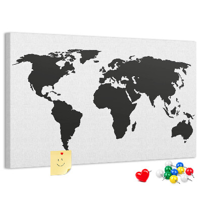Prikbord met een zwarte wereldkaart als muurdecoratie