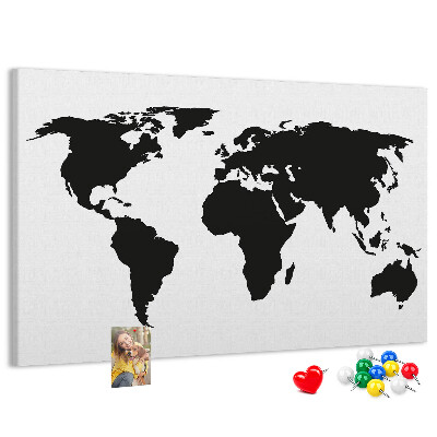 Prikbord met een zwarte wereldkaart als muurdecoratie