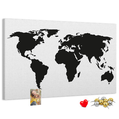 Prikbord met een zwarte wereldkaart als muurdecoratie