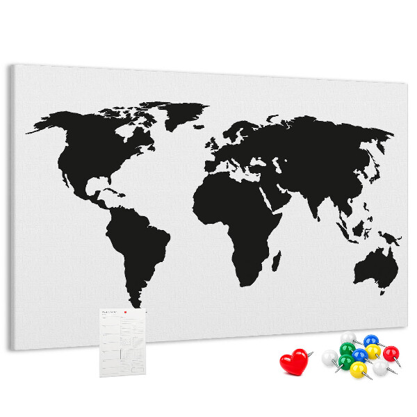 Prikbord met een zwarte wereldkaart als muurdecoratie