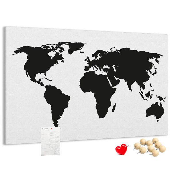 Prikbord met een zwarte wereldkaart als muurdecoratie