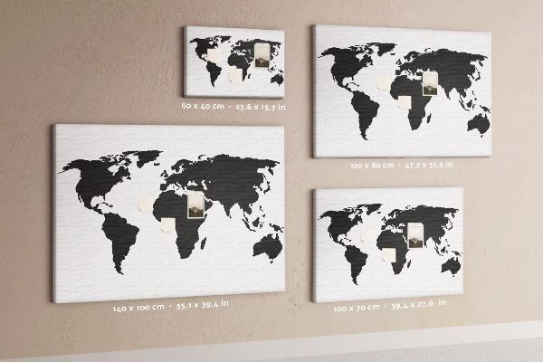 Prikbord met een zwarte wereldkaart als muurdecoratie