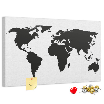 Prikbord met een zwarte wereldkaart als muurdecoratie