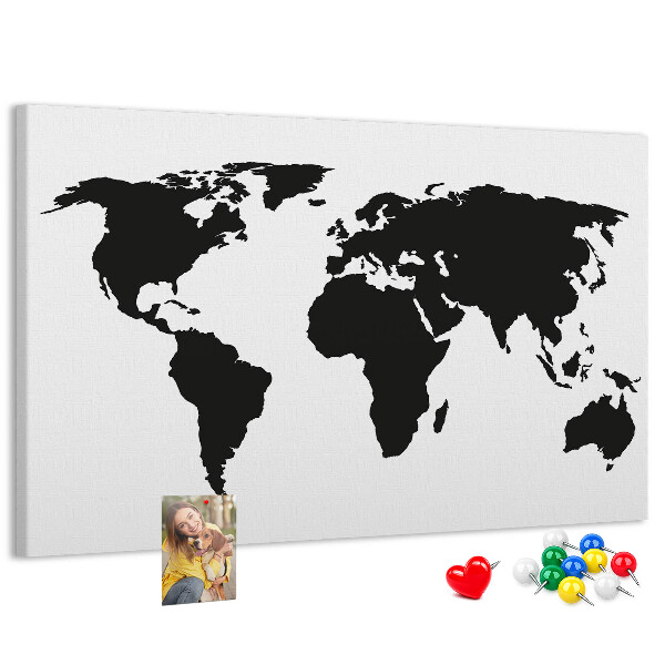Prikbord met een zwarte wereldkaart als muurdecoratie