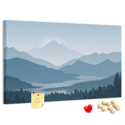 Kurkbord berglandschap in verschillende tinten blauw