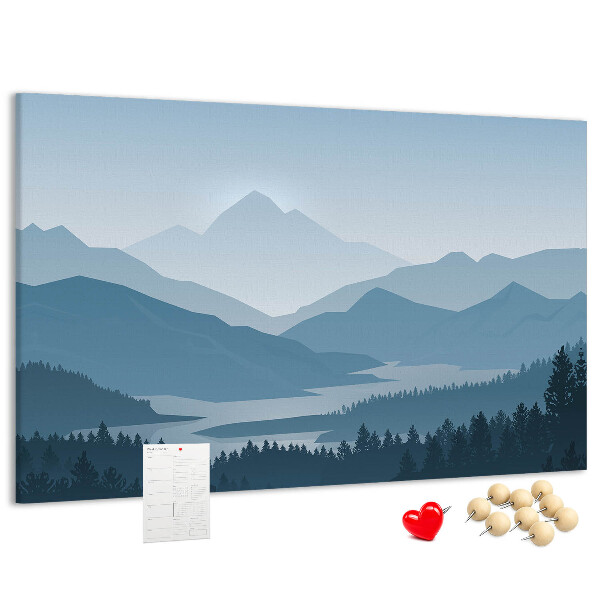 Kurkbord berglandschap in verschillende tinten blauw